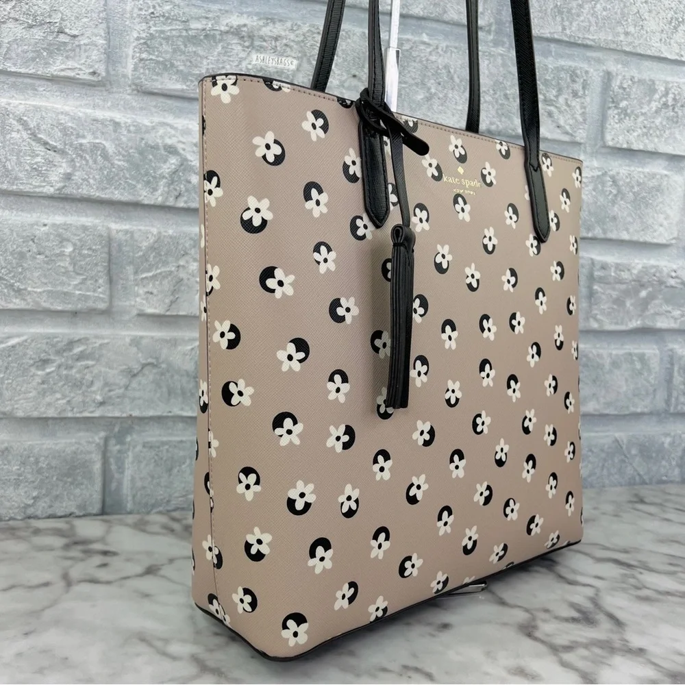 Kate Spade Floral Polka Dot Print Tote & Large Slim Bifold Wallet Neutral Multi - Picture 4 of 13